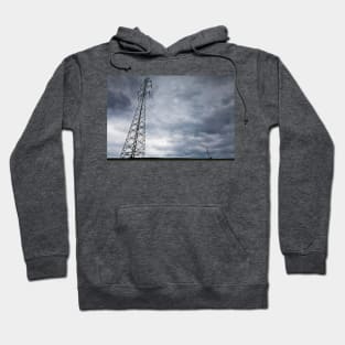 High-voltage power line against dark stormy clouds Hoodie